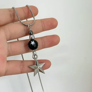 Китайское стальное ожерелье Y2k с несколькими звездами и пятиконечной звездой, простые Нишевые вставки, Круглое ожерелье из бисера, женское ожерелье