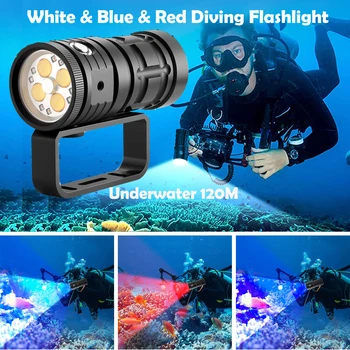 Супер яркий фонарик для дайвинга 25000 люмен 144 Core Led 95 высокой четкости IP68 Подводная 120-метровая фотография, видеокамера, заполняющая лампа