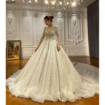 Элегантное Свадебное платье с Длинным шлейфом и V-образным вырезом NS4383