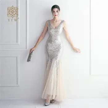 Женское свадебное платье Sliver, блестящее платье без рукавов из сетки Русалки, Элегантное бальное платье, женское платье для вечерних гостей, тонкие платья