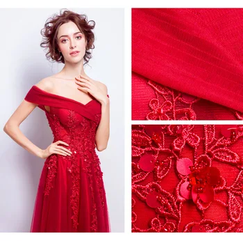 2020 Европейско-Американский стиль, Атмосферное Красное Кружевное Свадебное платье Невесты С Открытыми плечами, Свадебное платье Для Тостов, Свадебное платье
