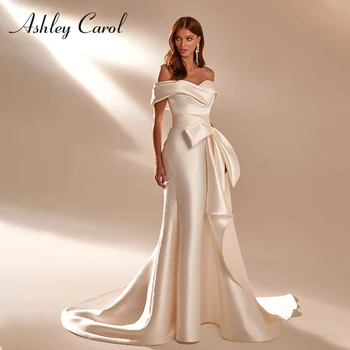 Свадебное платье Русалки Ashley Carol 2022, Очаровательное атласное платье невесты с открытыми плечами, съемный бант, винтажное свадебное платье