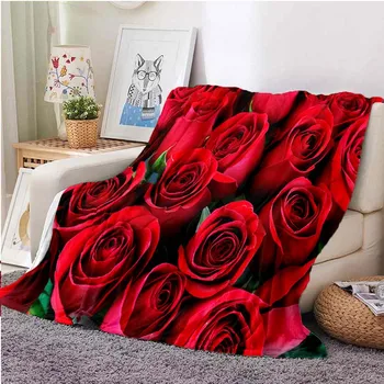 Романтические фланелевые одеяла с красными розами для подарка на День Святого Валентина, цветочные флисовые одеяла, супер мягкие, пушистые, легкие, Королевского размера