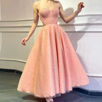 Блестящие вечерние платья 2022, сексуальные платья для выпускного вечера на тонких бретельках, розовое элегантное праздничное платье трапециевидной формы в складку длиной до щиколоток