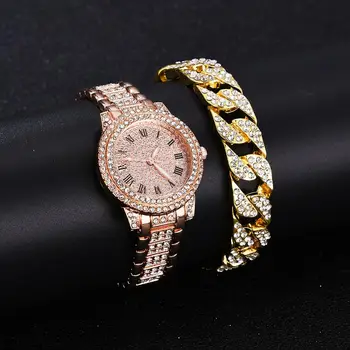 Набор женских часов-браслетов, Стразы, стальной ремешок, кварцевые наручные часы, Темперамент, Элегантные Женские часы, Наручные часы + браслет на запястье