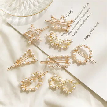 Корейская ювелирная заколка для волос Ins в виде короны с жемчужным сердцем 8-образной формы, женские украшения-шпильки