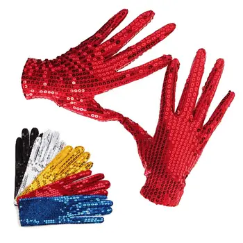 Модные перчатки Майкла Джексона для выступлений на сцене, короткая перчатка с пайетками MJ, серебристо-синие, красные, черные, золотистого цвета, сверкающие варежки