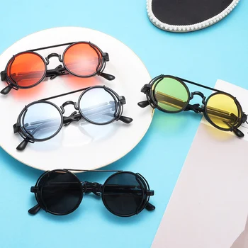 Новые модные солнцезащитные очки в стиле стимпанк, Винтажные Круглые очки в стиле панк, Летняя мода, Готический стиль, Солнцезащитные очки UV400