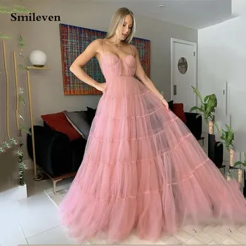 Пыльно-розовые платья для выпускного вечера на бретельках Smileven, Многоуровневые вечерние платья со складками, платья для выпускного вечера длиной до пола 2023 г.