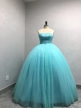 Реальные фотографии Платье Sweet 16 Vestidos De 15 Años с тяжелыми бусинами, блестящими кристаллами, пышная юбка в складку, пышное платье принцессы