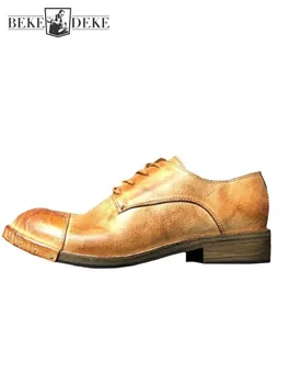 Мужские Дерби из натуральной кожи, деловые повседневные туфли на шнуровке с круглым носком, мужские туфли ручной работы в британском стиле, Плюс Размер 45