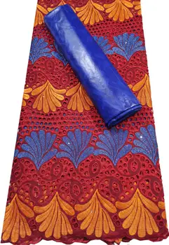 Гвинейская Ткань Bazin Rihce Brode Со 100% Хлопчатобумажной Швейцарской Кружевной Тканью Femme Robe Ткань Bazin Riche Brode 2,5 + 2,5 Ярда/Комплект YKM118