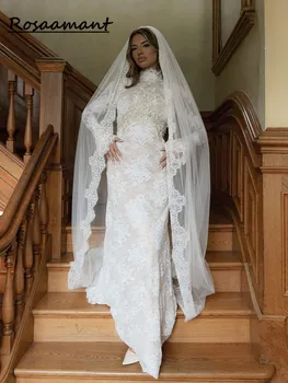 Кружевные свадебные платья Русалки с длинным рукавом 2023, Тюлевое свадебное платье с V-образным вырезом для женщин, Женское платье Robe De Mariee