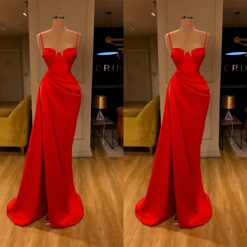 Великолепное вечернее платье на бретельках, уникальные выпускные платья с круглой чашечкой, красное выпускное платье с высоким разрезом, Русалка, праздничное платье