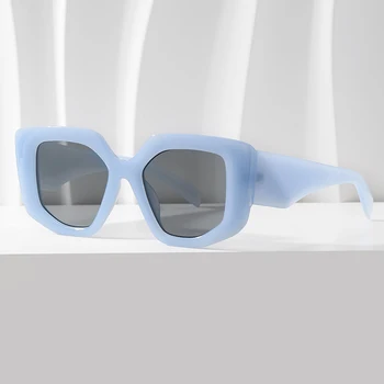Модные солнцезащитные очки от дизайнерского бренда 2023 года, женские роскошные солнцезащитные очки Cat Eye в квадратной большой оправе синего цвета, популярные солнцезащитные очки для мужчин, винтажные полигональные очки