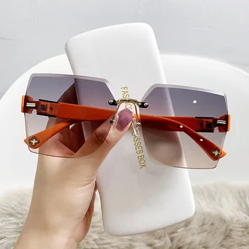 Роскошные брендовые солнцезащитные очки без оправы для мужчин, винтажные дизайнерские солнцезащитные очки 2023, женские модные прямоугольные очки UV400 Oculos De Sol