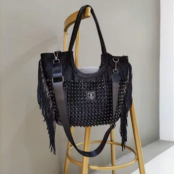 роскошные дизайнерские брендовые кошельки и сумки для женщин, сумка-тоут с заклепками, холщовая кожаная сумка для покупок с кисточками, сумки через плечо для покупок