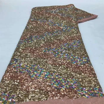 Африканская бархатная кружевная ткань с пайетками 2023, новейшая высококачественная Африканская кружевная ткань с Нигерийской вышивкой, 5 ярдов для вечернего платья