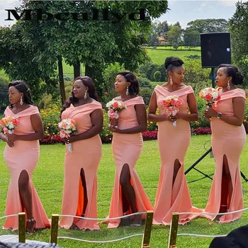 Элегантные Африканские Платья Подружек Невесты 2023, Розовое Свадебное Платье Для Гостей С Разрезом Сбоку, Длинное Сексуальное Платье С Открытыми Плечами Demoiselle D'honneur