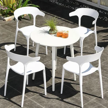 Стол и стулья во дворе, Белый Минималистичный Балкон, журнальный столик для отдыха, Пластиковый стул, Современный набор мебели для сада и патио
