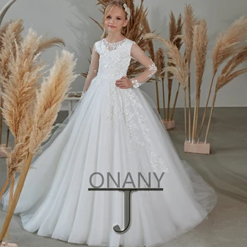 JONANY Fashion Flower Girl Dress Прямая поставка Детское Праздничное платье с длинными рукавами для Первого причастия Robe De Demoiselle