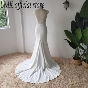 Элегантное свадебное платье-русалка из крепа UMK, сексуальные кружевные свадебные платья с V-образным вырезом и разрезом спереди в стиле Бохо