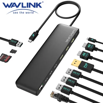 Wavlink USB C Концентратор / док-станция 12-в-1 с Тройным дисплеем, адаптер Type-C, порт дисплея DMI и зарядка VGA мощностью 85 Вт для Windows / Mac