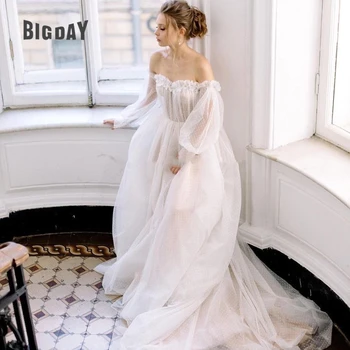 Изысканное свадебное платье для женщины 2023 без бретелек, с открытыми плечами, платья для невесты, тюлевый шлейф, кружевные аппликации, Vestido de Novia