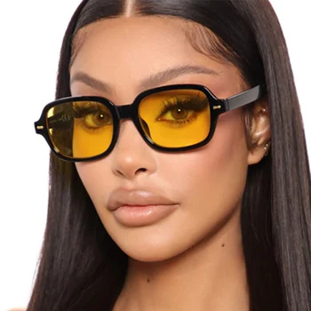 Популярные Маленькие Квадратные солнцезащитные очки с желтыми линзами, женские солнцезащитные очки люксового бренда, мужские очки в стиле ретро с антибликовым покрытием, модные Винтажные Черные оттенки
