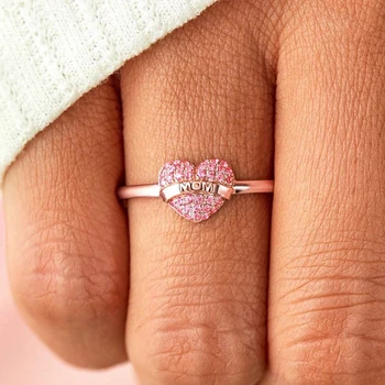 Модное очаровательное кольцо в форме сердца с розовым цирконием для женщин, регулируемое открывающееся кольцо, Свадебное обручальное кольцо, подарок для жены и подруги