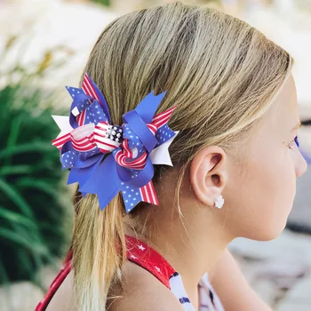 День независимости, Фестиваль 4 июля, Заколки с бантиками, Аксессуары для волос для детей и девочек, Звезда Америки, Флаг США, Заколки с бантиками, Заколка для волос