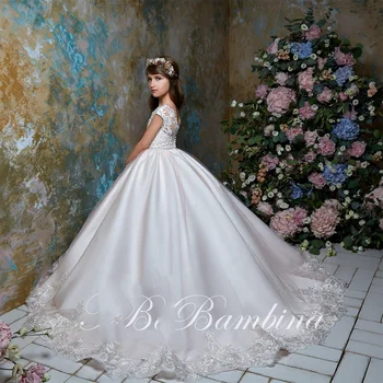Блестящее свадебное платье с цветочным узором для девочек, платье для Первого причастия для девочек, костюмы для театрализованного представления