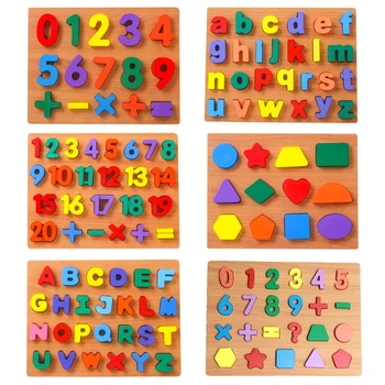 Деревянная доска-пазл, подходящая по форме к игрушечному алфавиту / номеру / геометрическому танграму, настольная головоломка для детей раннего возраста