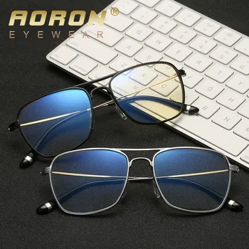AORON Анти-Синяя световая Оправа Для Очков женские Негабаритные очки в металлической оправе Радиационно-стойкие Квадратные Компьютерные мужские Игровые Очки