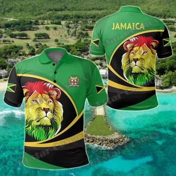 PLstar Cosmos Ямайский Лев с рисунком Герба, мужские рубашки Поло с 3D Полным Принтом, Модная Повседневная рубашка с коротким рукавом PLP17