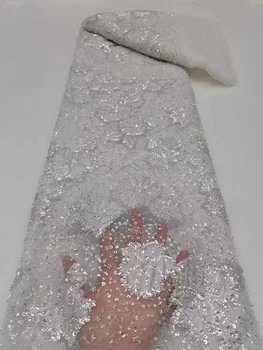 Африканская кружевная ткань для жениха из бисера 2023, высококачественный кружевной материал, Нигерийские Французские блестки, кружевная ткань для свадебного платья PL402-7