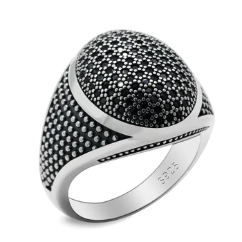 Мужское кольцо из стерлингового серебра 925 пробы с покрытием из черного кубического циркона ретро мужское кольцо Турция изысканные роскошные ювелирные изделия в подарок
