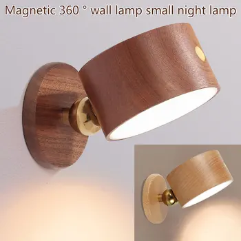 USB Деревянный настенный светильник, Настольная лампа, светодиодный ночник с сенсорным затемнением, вращающийся на 360 °, Атмосфера для защиты глаз, Магнитная Прикроватная лампа
