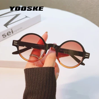 Винтажные маленькие круглые солнцезащитные очки YOOSKE для мужчин и женщин, круглые солнцезащитные очки, мужские солнцезащитные очки в стиле ретро, брендовые дизайнерские солнцезащитные очки, розовые очки