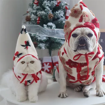 Шерстяной утепленный жилет для собак, Зимняя Мягкая удобная одежда для домашних животных с цветочным рисунком, Красный Рождественский костюм для французского бульдога, Милый Комплект