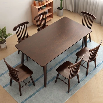Обеденные столы из массива дерева в скандинавском стиле, Домашний прямоугольный обеденный стол, маленькая квартира, Современная минималистичная комбинация стола и стула