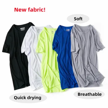 Новая мужская футболка для бега, быстросохнущая однотонная спортивная одежда, эластичная легкая одежда для фитнеса, футболки для тренировок в тренажерном зале, топы для мужчин