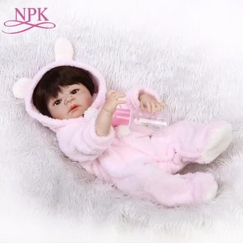 NPK полностью силиконовые виниловые куклы reborn 23 дюйма 57 см Кукла Для Новорожденных Реалистичный ребенок с Розовой плюшевой одеждой