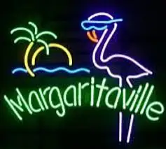 Margaritaville Paradise, неоновая вывеска из розового стекла с фламинго