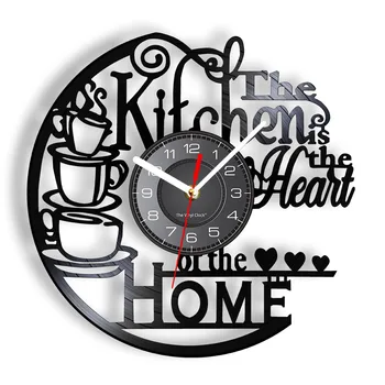Кухня - Сердце Дома, Часы с виниловой пластинкой, Современный дизайн, Виниловые Настенные часы, Декор Кухни, Бесшумные Часы