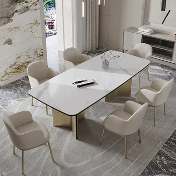 Сочетание итальянского стола и стула из матовой каменной плиты с глянцевым покрытием класса люкс