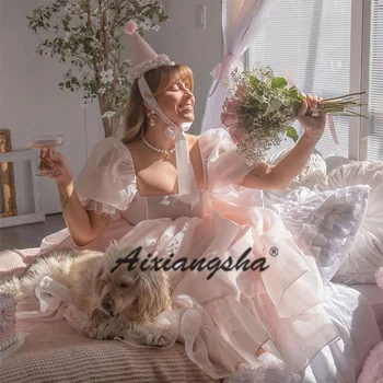 Розовое вечернее платье Aixiangsha с вырезом лодочкой и коротким рукавом Свадебная вечеринка Morden На заказ Vestidos Elegantes из тюля для выпускного вечера