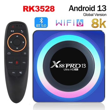 X88 PRO 13 8K Android 13 TV Box RK3528 Четырехъядерный Двойной WIFI6 4GB 32GB/64G TVBOX RGB Light Телеприставка 2GB 16GB Медиаплеер