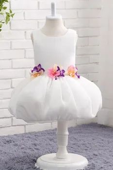 Платья для девочек в цветочек, белая фатиновая мини-юбка с 3D цветочным рисунком, платья для вечеринки, Дня рождения, Первого причастия.