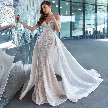 Свадебное платье Julia Kui в стиле русалки с открытыми плечами, блестящее кружево со съемной юбкой, свадебное платье 2 В 1